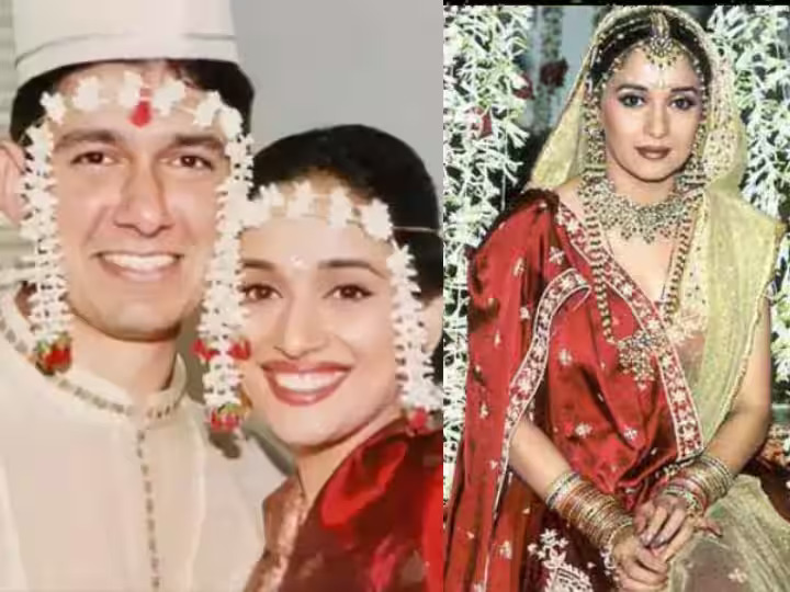photo of madhuri dixit with her husband shriram nene for the blog - Madhuri dixit's wedding look